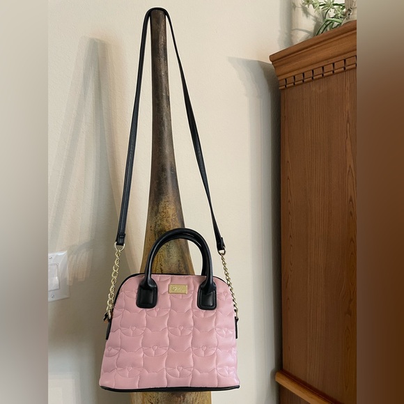LUV BETSEY Pink Quilted Crossbody Handbag with Black Accents double straps EUC - Picture 2 of 14